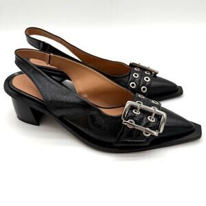 Ganni Black Feminine Buckle Slingback Pumps Grunge Classy NWOB 40 US 10